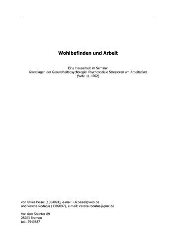 Wohlbefinden und Arbeit - www-user - Universität Bremen