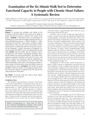 Examination Of The Six Minute Walk Test To Determine Functional Examination Of The Six Minute Walk Test To Determine Functional