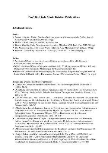 Prof. Dr. Linda Maria Koldau: Publications