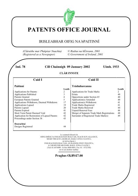 PATENTS OFFICE - Irish Patents Office