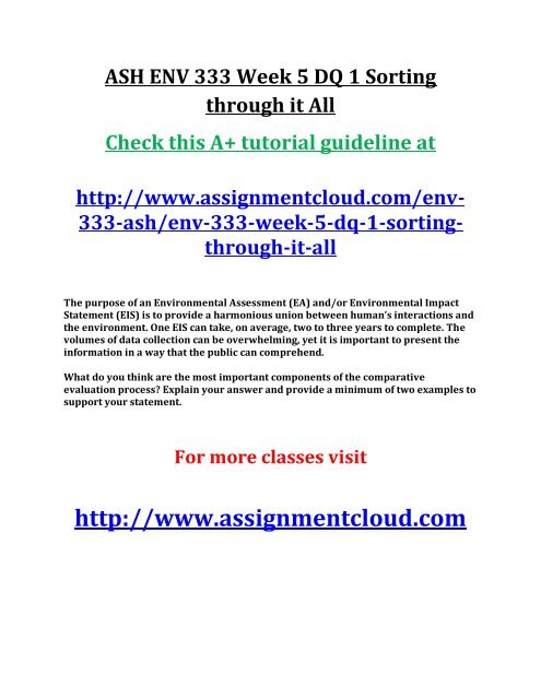 ASH ENV 333 Week 5 DQ 1 Sorting through it All