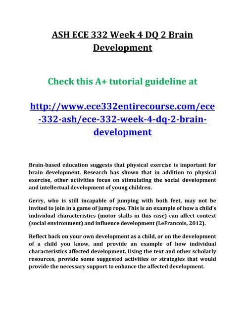 ASH ECE 332 Week 4 DQ 2 Brain Development