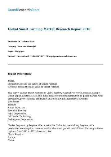 Global Smart Farming Sales Market Report 2017