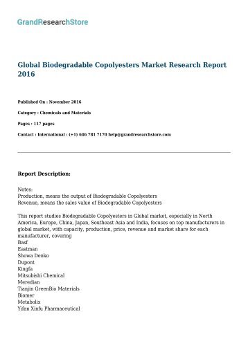 Global Biodegradable Copolyesters Market Research Report 2017