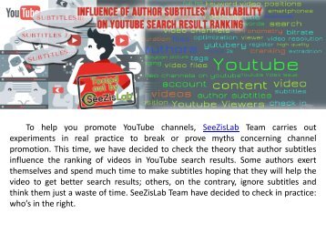 Influence of author subtitles’ availability on YouTube search result ranking - SeeZisLab