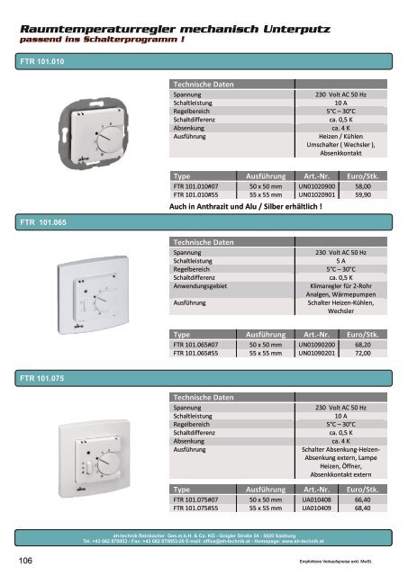 Preisliste eh-technik 2017-2018 - Elektrische Heizsysteme