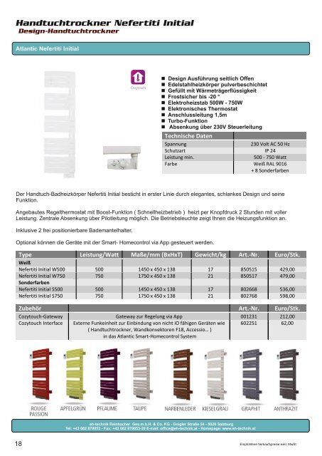 Preisliste eh-technik 2017-2018 - Elektrische Heizsysteme