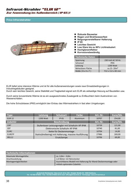 Preisliste eh-technik 2017-2018 - Elektrische Heizsysteme