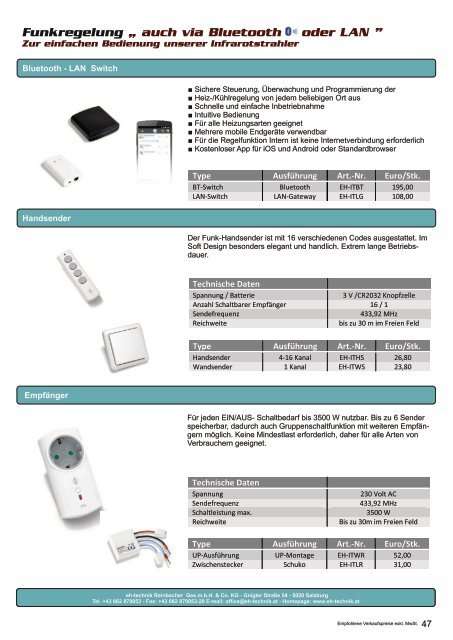 Preisliste eh-technik 2017-2018 - Elektrische Heizsysteme