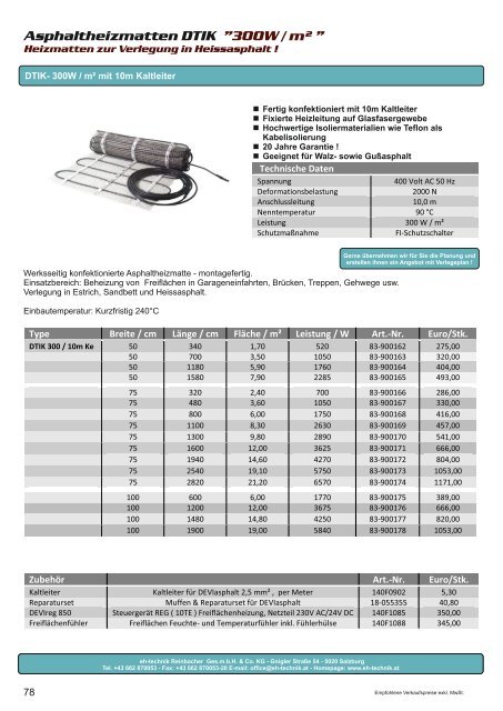 Preisliste eh-technik 2017-2018 - Elektrische Heizsysteme