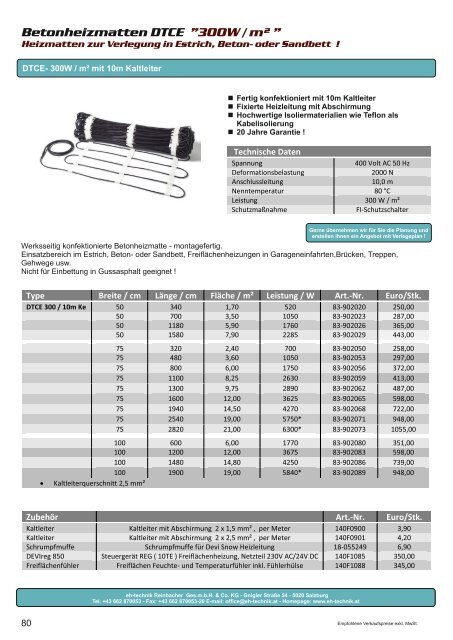 Preisliste eh-technik 2017-2018 - Elektrische Heizsysteme