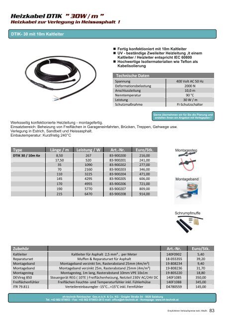 Preisliste eh-technik 2017-2018 - Elektrische Heizsysteme