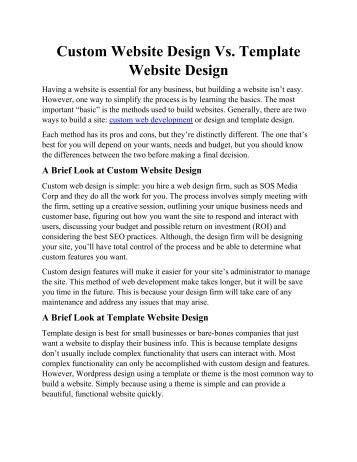 Custom Website Design Vs. Template Website Design