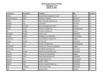 2012 Geoscience Forum Delegate List (2012-11-05) - NWT Community ...