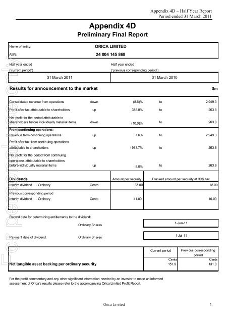 Appendix 4D Preliminary Final Report - Financial Review