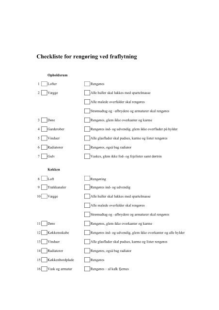 Checkliste for rengÃ¸ring ved fraflytning - minova