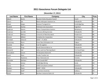 2011 Geoscience Forum Delegate List - NWT Community Mobilization