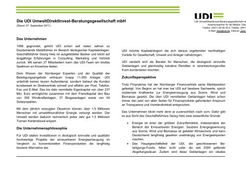 Die UDI UmweltDirektInvest-Beratungsgesellschaft mbH