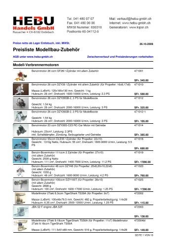 Preisliste Modellbau-Zubehör - HEBU-Gmbh