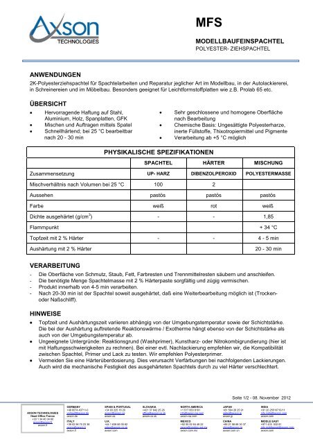 MFS Modellbaufeinspachtel - AXSON Decoline