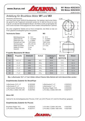 Bedienungsanleitung W1 und W2 Motor, 0,5 MB - Ikarus