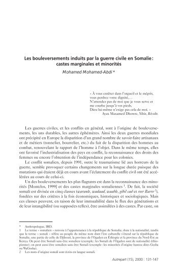 Les bouleversements induits par la guerre civile en Somalie ... - IRD