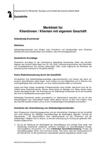 Merkblatt für Klientinnen / Klienten mit eigenem Geschäft