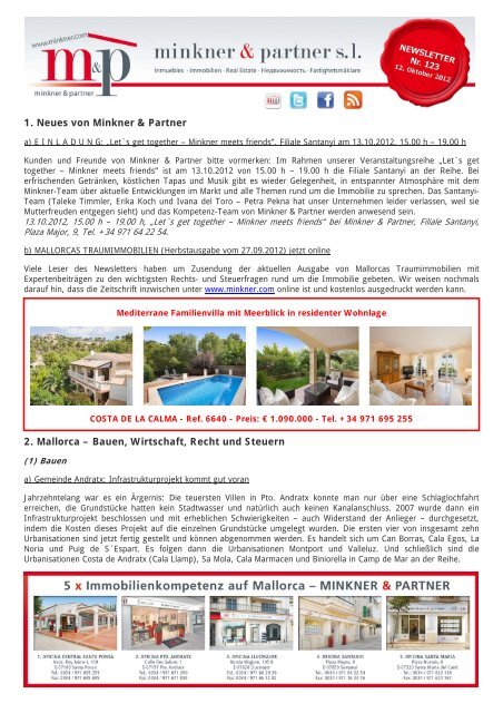 1. Neues von Minkner & Partner 2. Mallorca – Bauen, Wirtschaft ...