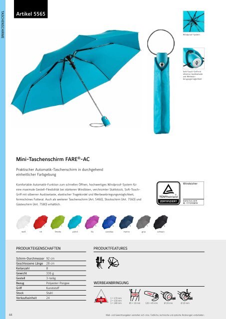 Regenschirme, Werbeschirme, Werbemittel Taschenschirme