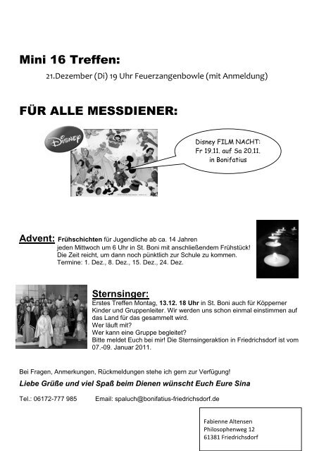 Messdienerplan St. Josef MINI 12 Treffen (St. Boni):