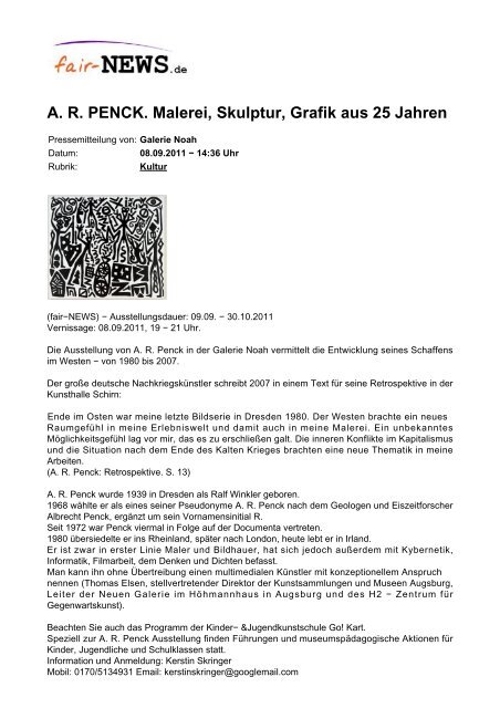 AR PENCK. Malerei, Skulptur, Grafik aus 25 Jahren - fair-NEWS.de