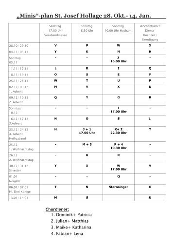 „Minis“-plan St. Josef Hollage 28. Okt.- 14. Jan.