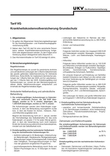 Tarif VG Krankheitskostenvollversicherung Grundschutz