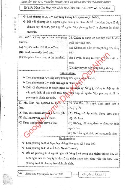 GIÁO TRÌNH TỰ HỌC TOEIC 800 PART 2 TÀI LIỆU DÀNH RIÊNG CHO HỌC VIÊN CỦA FANPAGE CỘNG ĐỒNG TOEICER VIỆT NAM