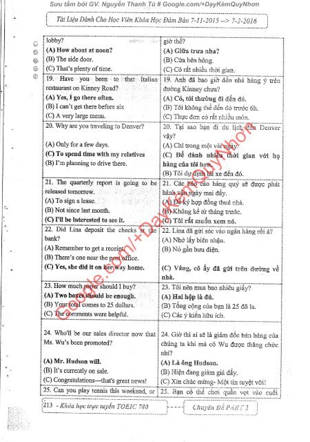 GIÁO TRÌNH TỰ HỌC TOEIC 800 PART 2 TÀI LIỆU DÀNH RIÊNG CHO HỌC VIÊN CỦA FANPAGE CỘNG ĐỒNG TOEICER VIỆT NAM