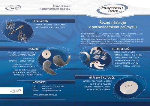 Řezné nástroje v potravinářském průmyslu - Profitech Food, s.r.o.