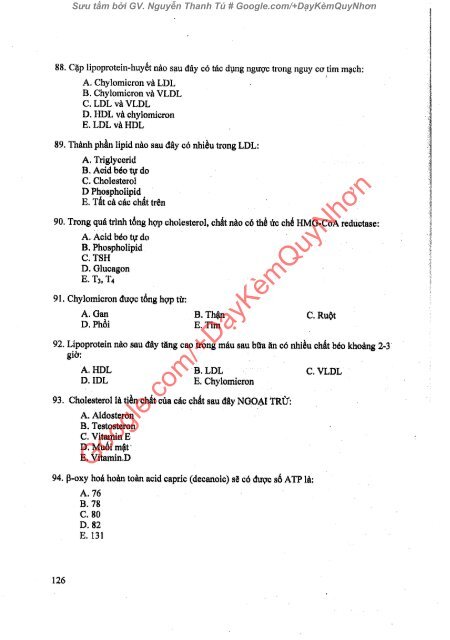 CÂU HỎI TRẮC NGHIỆM HÓA SINH Y HỌC & SINH LÝ HỌC ĐH Y DƯỢC TPHCM