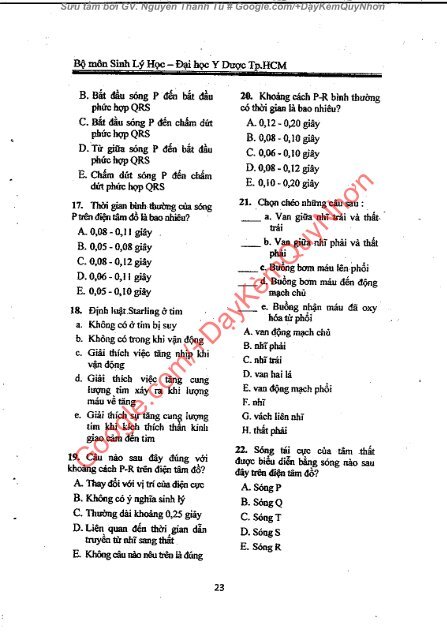 CÂU HỎI TRẮC NGHIỆM HÓA SINH Y HỌC & SINH LÝ HỌC ĐH Y DƯỢC TPHCM