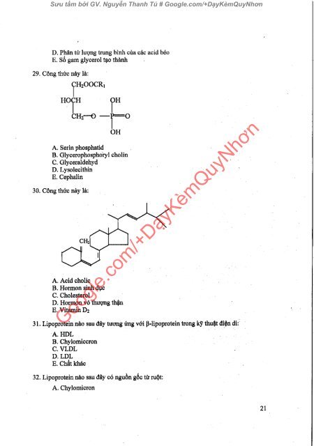 CÂU HỎI TRẮC NGHIỆM HÓA SINH Y HỌC & SINH LÝ HỌC ĐH Y DƯỢC TPHCM