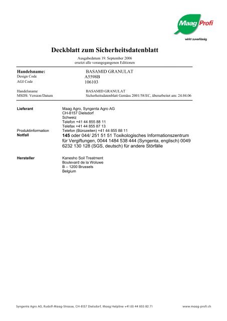 Deckblatt zum Sicherheitsdatenblatt - Maag Profi