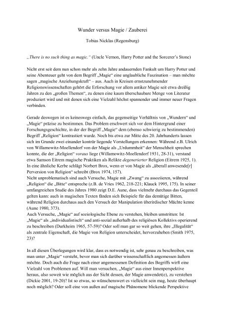 Wunder Versus Magie Zauberei Wunder Versus Magie Zauberei