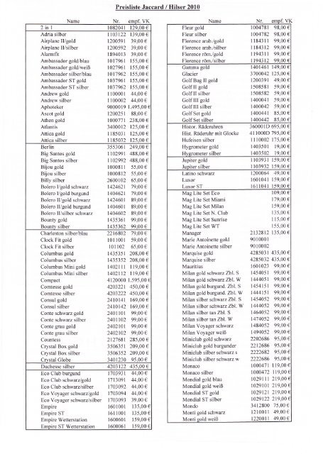 Preisliste Jaccard / Hilser 2010 - im Zeitraum bei Harald Losert´s ...