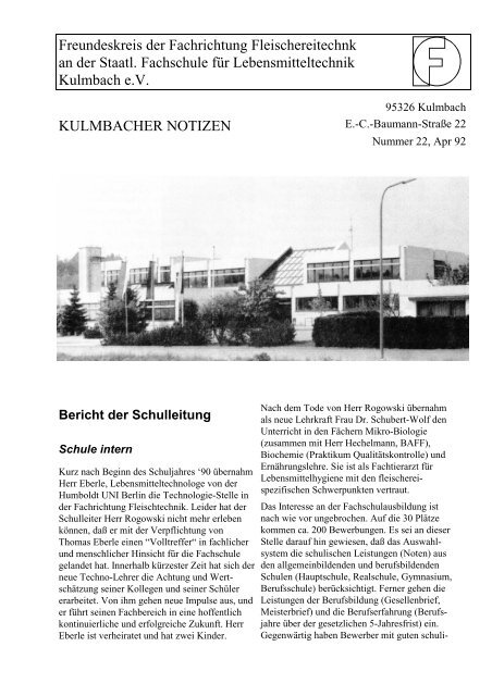 Bericht der Schulleitung - Fachschule für Lebensmitteltechnik