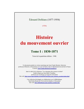 Histoire du mouvement ouvrier Tome I : 1830-1871