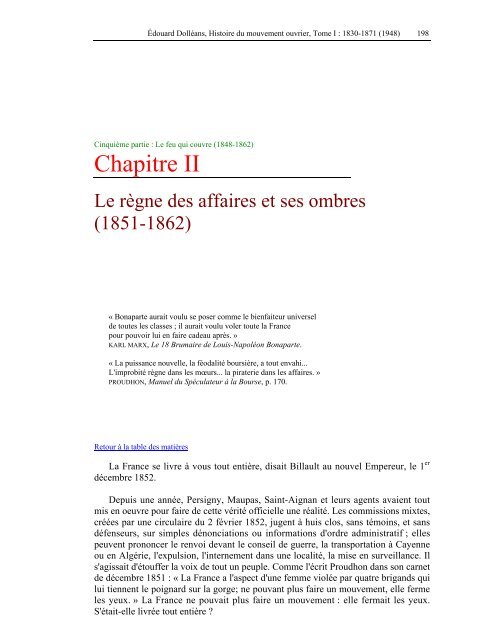 Histoire du mouvement ouvrier Tome I : 1830-1871