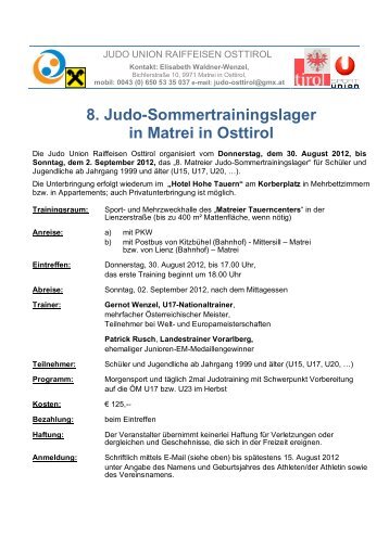 8. Judo-Sommertrainingslager in Matrei in Osttirol - SPORTUNION ...