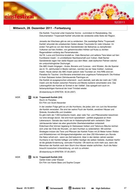 Programmwoche 52/2011 - Das Programm der ARD - Send - ARD