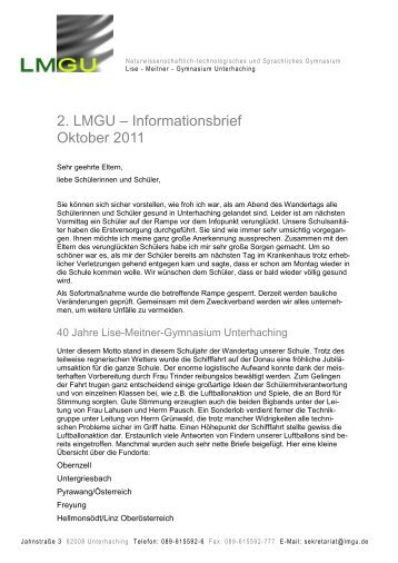 2. LMGU – Informationsbrief Oktober 2011 - Lise-Meitner ...