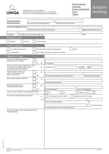 Schadenmeldung Sturm, Haushalt, Einbruchdiebstahl ... - Uniqa