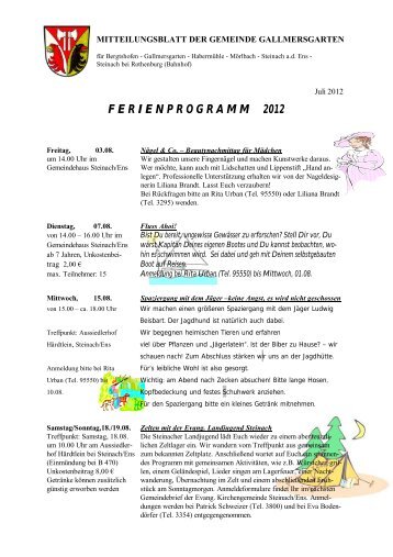 ferienprogramm 2012 - auf den Webseiten der Gemeinde ...